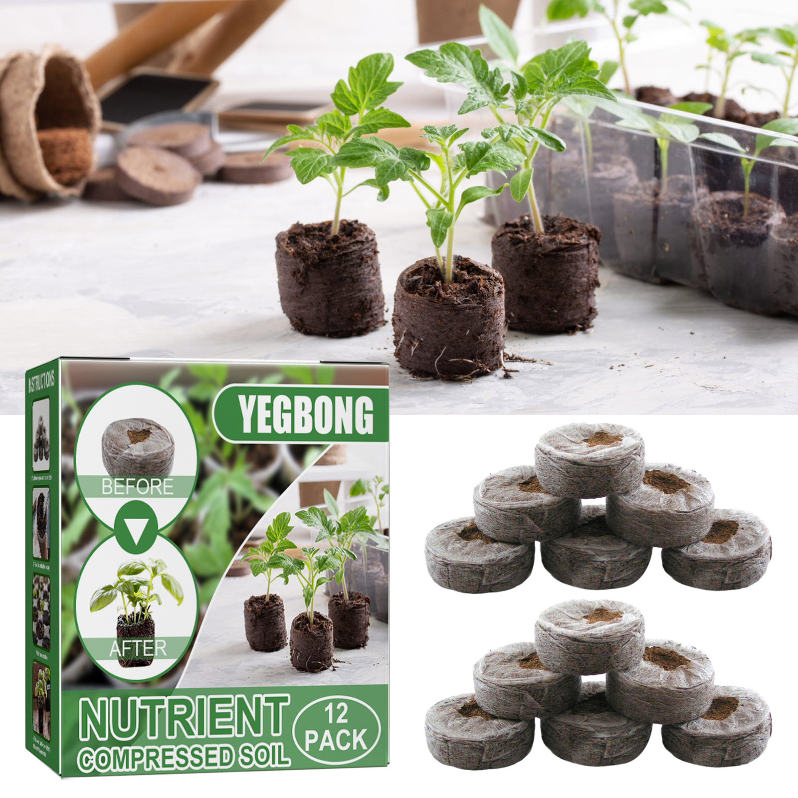 Yegbong OEM 12 шт. 3 см почва для детского сада, цветы, рассады, торфяные гранулы, заглушка блока для домашнего садоводства, теплицы, посадки почвы