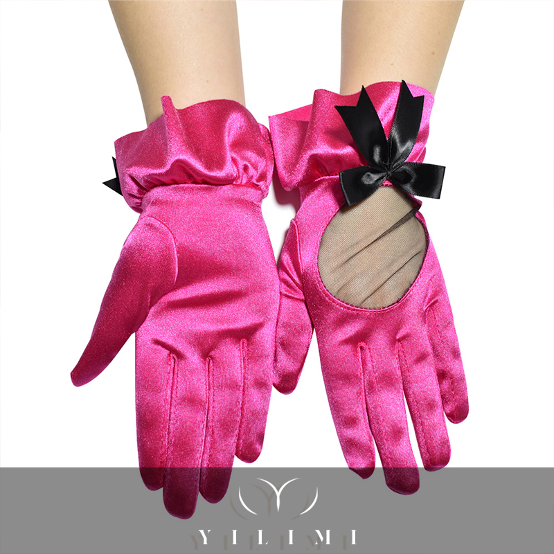 Stage performance sexy length gloves fashion costume accessory bridal black satin gloves with bow