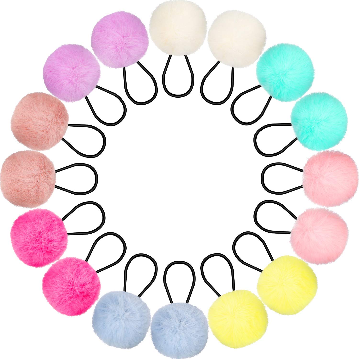 16 Pieces Pom Hair Ties Pompom Ball Elastic Hair Band Fur Ball Fluffy Ponytail Holders for Women Girl Kids Hair Accessories