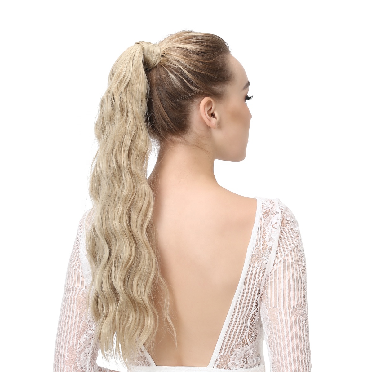 Long Fake Instant Curly Cheap Black Girls Kids Synthetic Afro Kinky Puff Wrap Around Clip in Hair Extension Ponytail Hair Piece