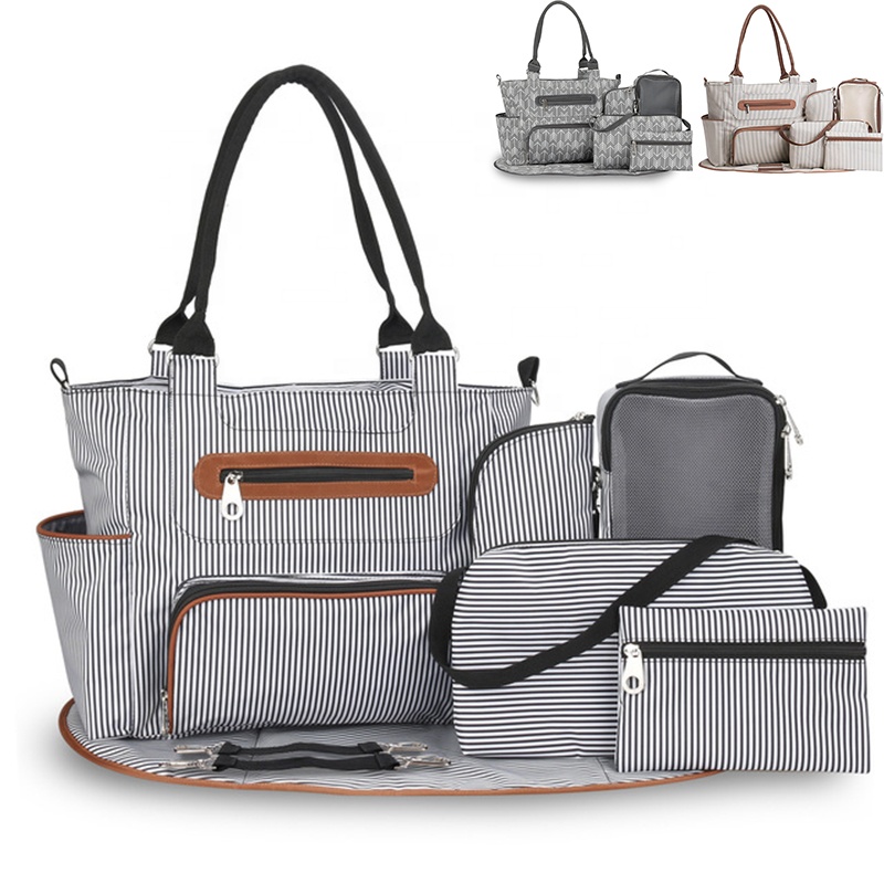 Hot Selling Large Capacity Mommy Travel Backpack Diaper Bag 5 Pcs Bags For Baby And Mother