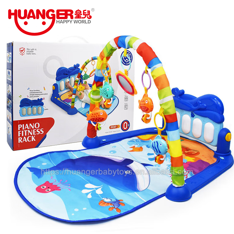 HUANGER Hot Sale Music Baby Games Carpet Mat Hanging Rattle Toys Baby Play Gym Piano Fitness Rack Mat Activity Mat For Baby