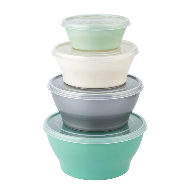 Maisons New product 4pcs Kitchen Plastic Fruit Vegetable Salad Bowls Set with Lid Durable Mixing Bowls