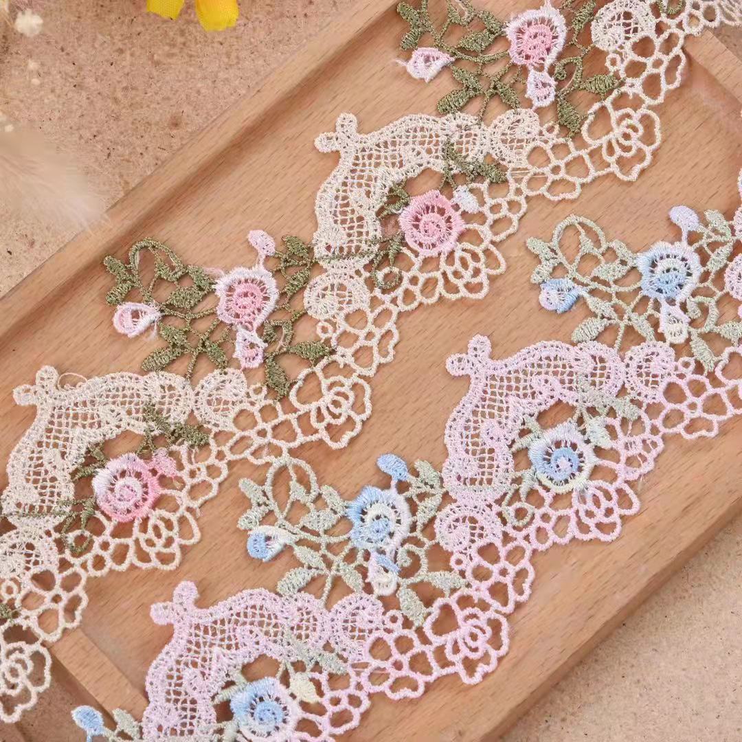 High Quality 6cm Water-Soluble Colorful Multi-Color Lace Embroidery Polyester Silk Clothing Home Textiles Jewelry Accessories