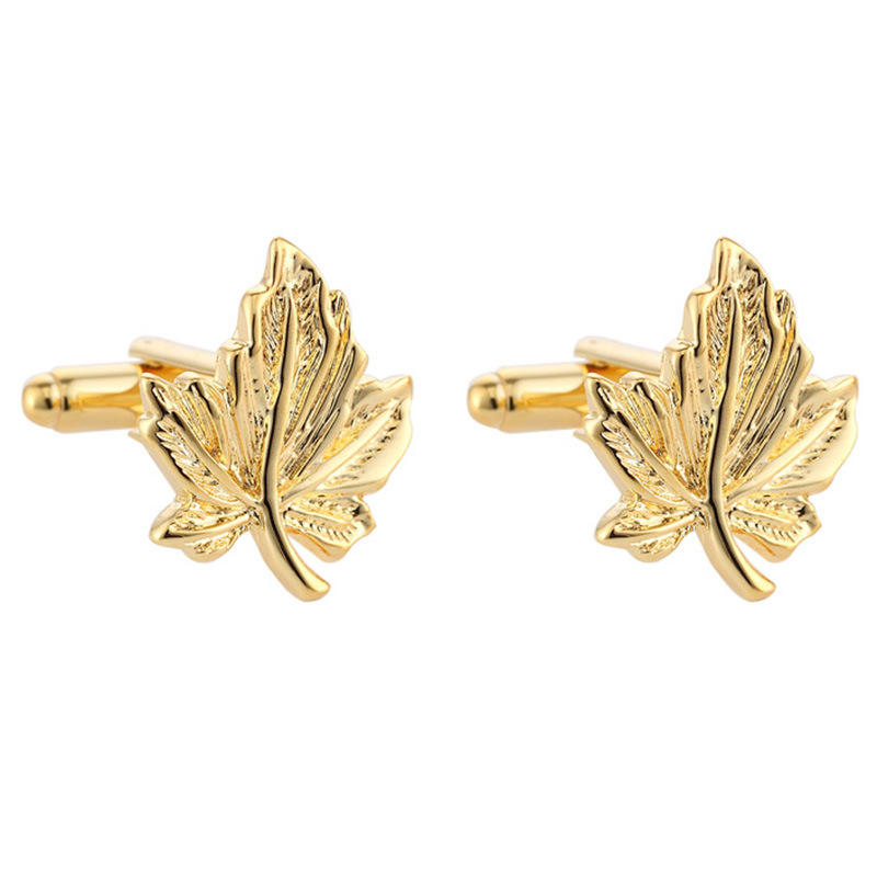Fashion Wedding Groom Perfect Quality Gold Plated Shirt Button Copper Alloy Metal Men Jewelry Maple leaf Cuff links Cufflinks