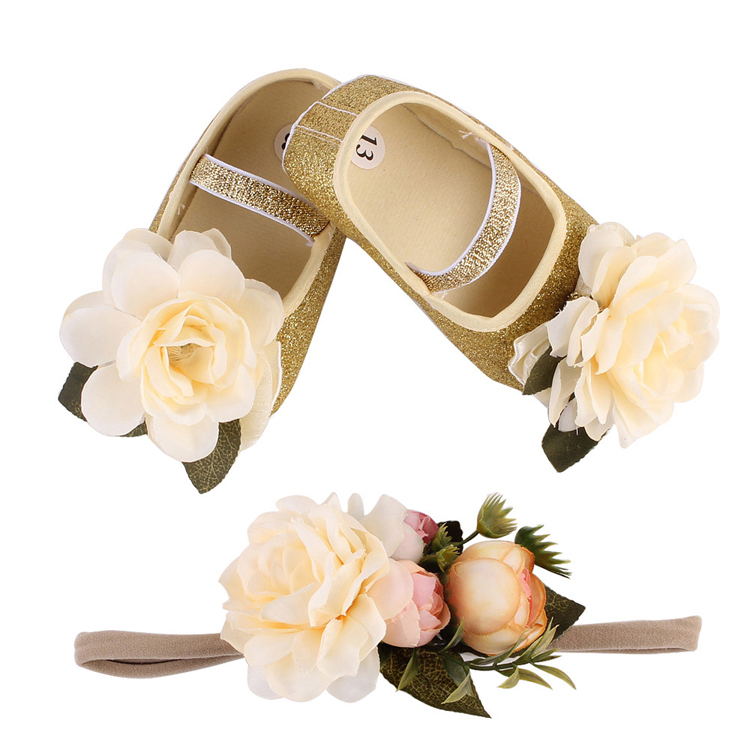 cute girl elastic flower crown headband newborn baby shoe set