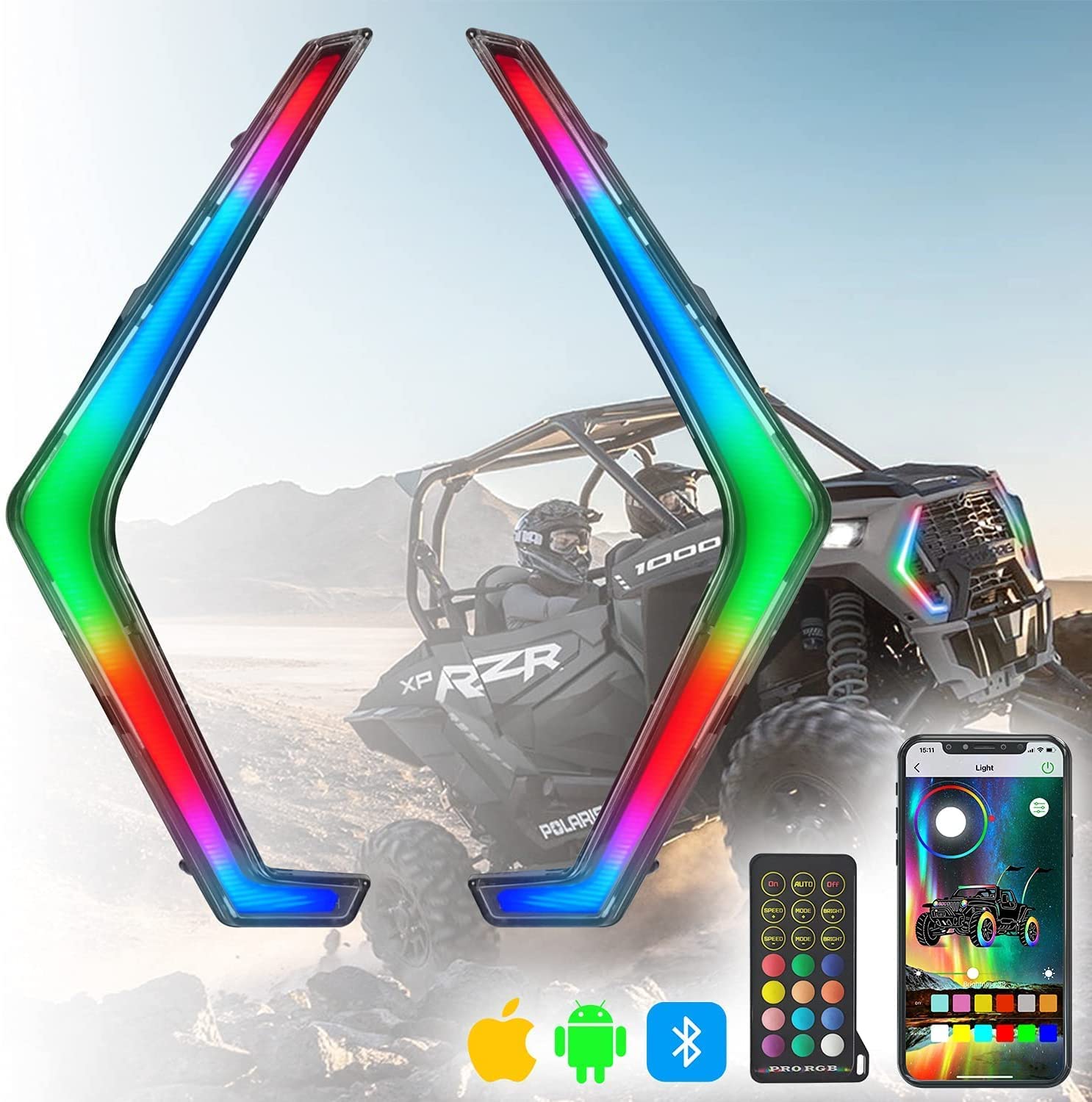 Дневные ходовые огни UTV/ATV RZR Led Fang, световой индикатор RGB, светодиодный умный сигнал поворота для Polaris RZR XP 1000