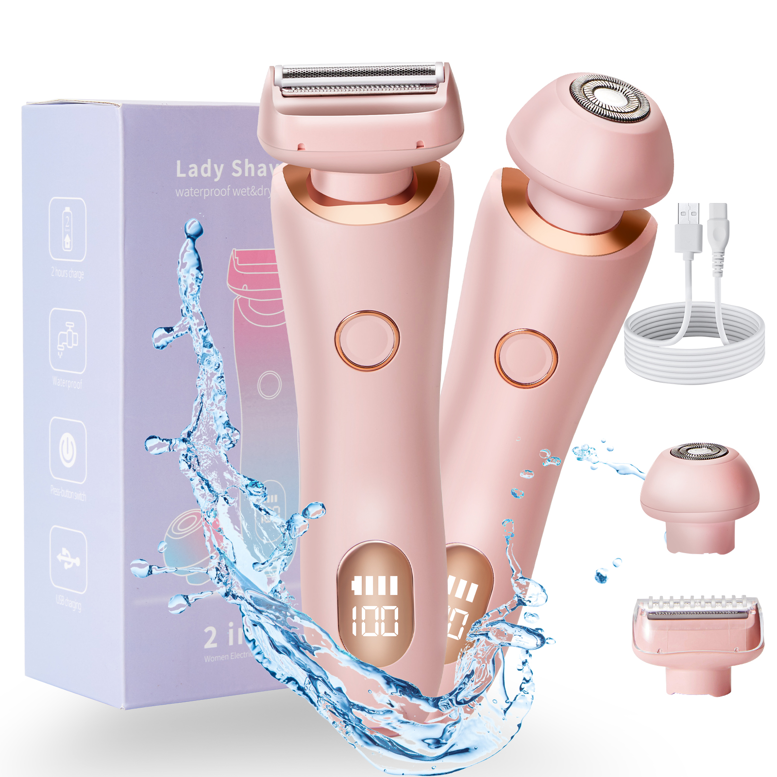 Dual Head Remove Hairs Electronic Shavers Body Epilator Shaving Hair Removal 3 In 1 Painless Ladies Shaver With IPX7 Waterproof