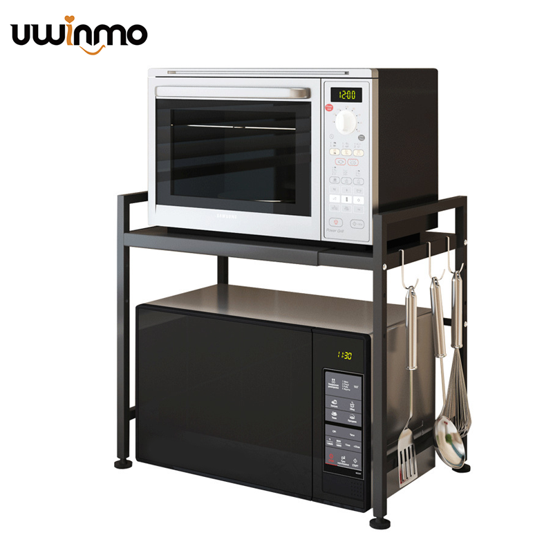 Multifunctional kitchen storage rack double-layer retractable adjustable microwave oven rack