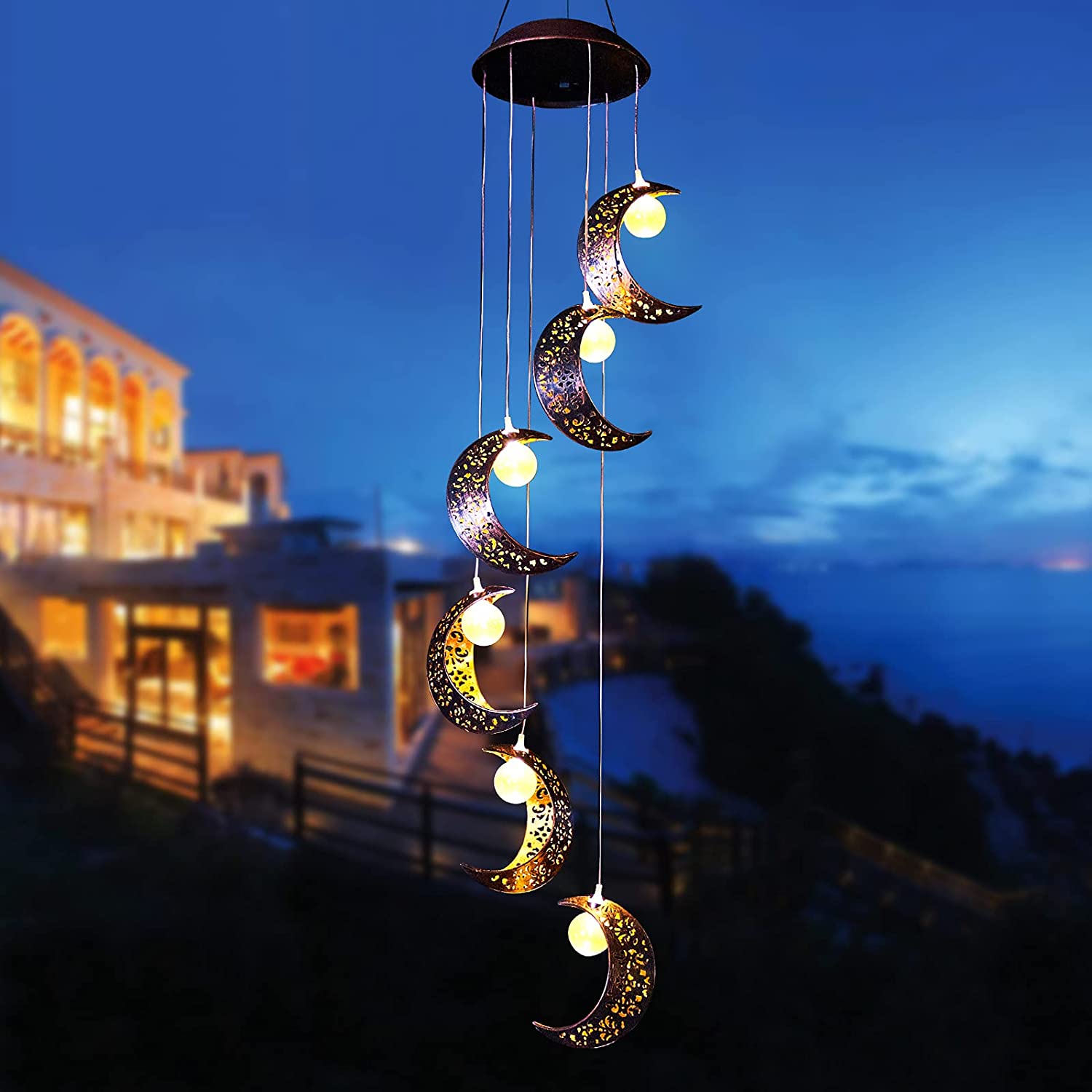 Solar Moon Wind Chimes Outdoor Lights Waterproof Hanging Decorations Wind Chimes Hanging