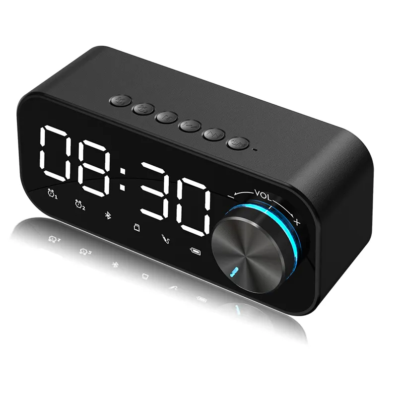 High Quality LED Mirror Display Wireless BT5.0 Speaker FM Radio TF Card Speaker Alarm Clock