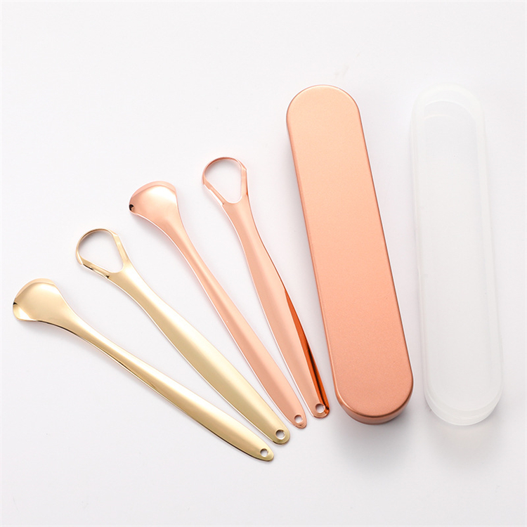 2pc/set High Quality Tongue Cleaners Stainless Steel Tongue Scraper OEM With Travel Case For Oral Care