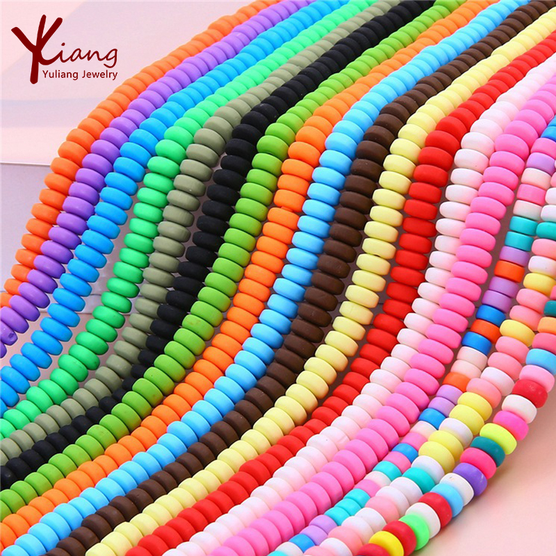 Wholesale 1string rainbow mixed polymer Wheel beads clay bracelet beads polymer clay disc 4X7mm jewelry making beads for kids