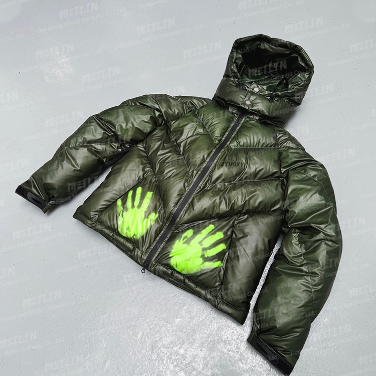 Custom latest design zipper heat reactive fabric puffer jackets winter warm down coat bubble heat reactive jacket
