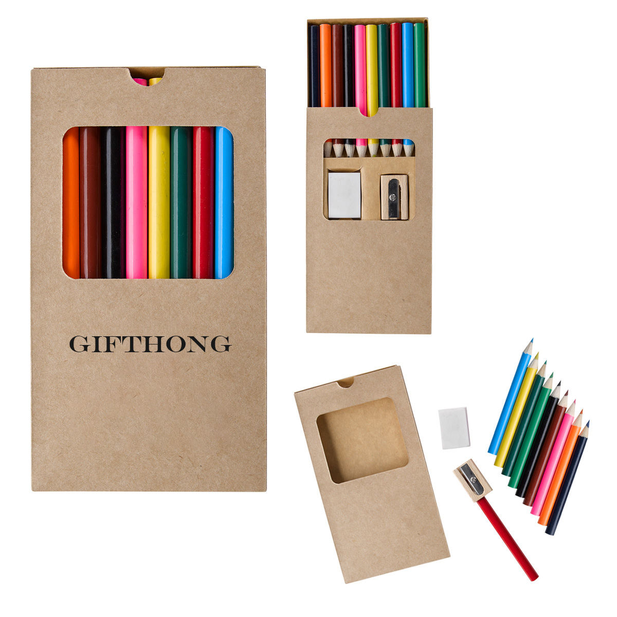 10-Piece Pencil Gift Set With Sharpener Eraser promotional Gift for Kids Students Schools custom logo print