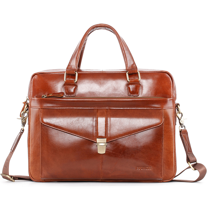 Qetesh Fashion mens Leather Bags Briefcase Custom Laptop Mens Leather Office Briefcase