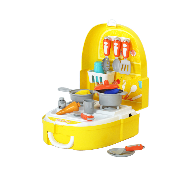 2021 new children's tableware backpack play house toys learn to cook 23 pieces of fruit interesting gifts girl kitchen toys