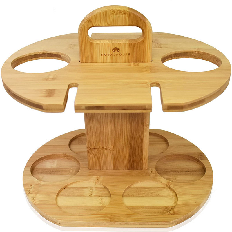 Bamboo Wine Rack Wooden Wine Storage Set Holds 2 Bottles and 4 Glasses Easy Assembly Stand Bottle Holder Drying Rack