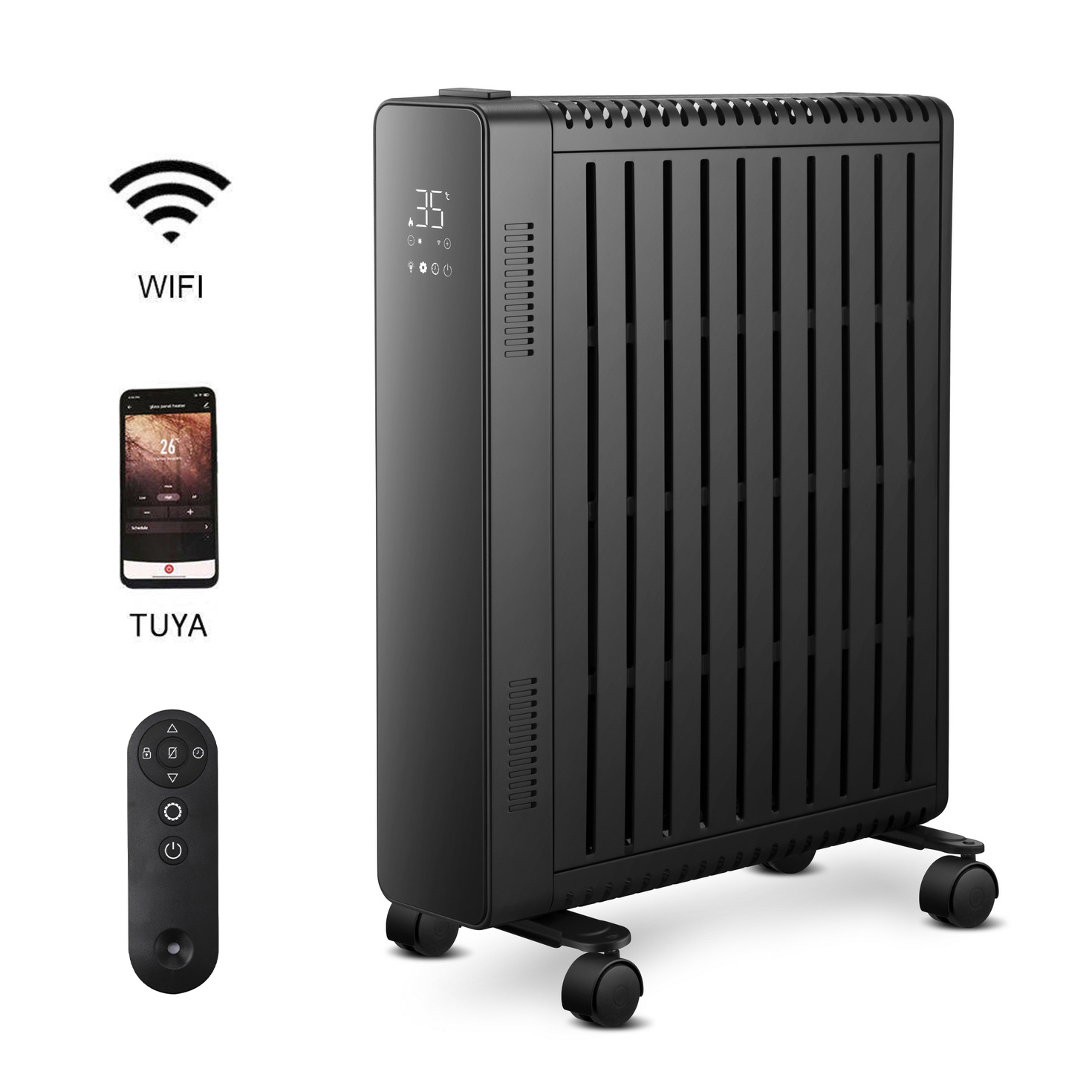 2000W 2500W Big Led Display Radiator Portable Electric Smart Home Heaters For Winter Home