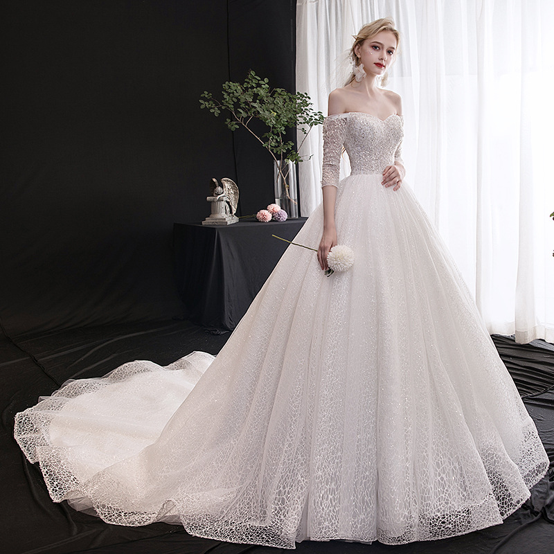 New Style Long Sleeve Solid White Lace Back Summer Sexy Bridesmaid Wedding Gown Girl Wedding Dress Mermaid Sexy