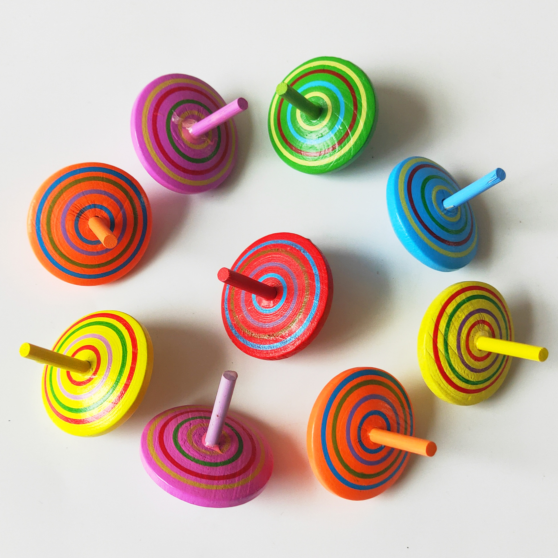 Wholesale Small Wooden Colored Spinning Top Children's Educational Decompression Toy