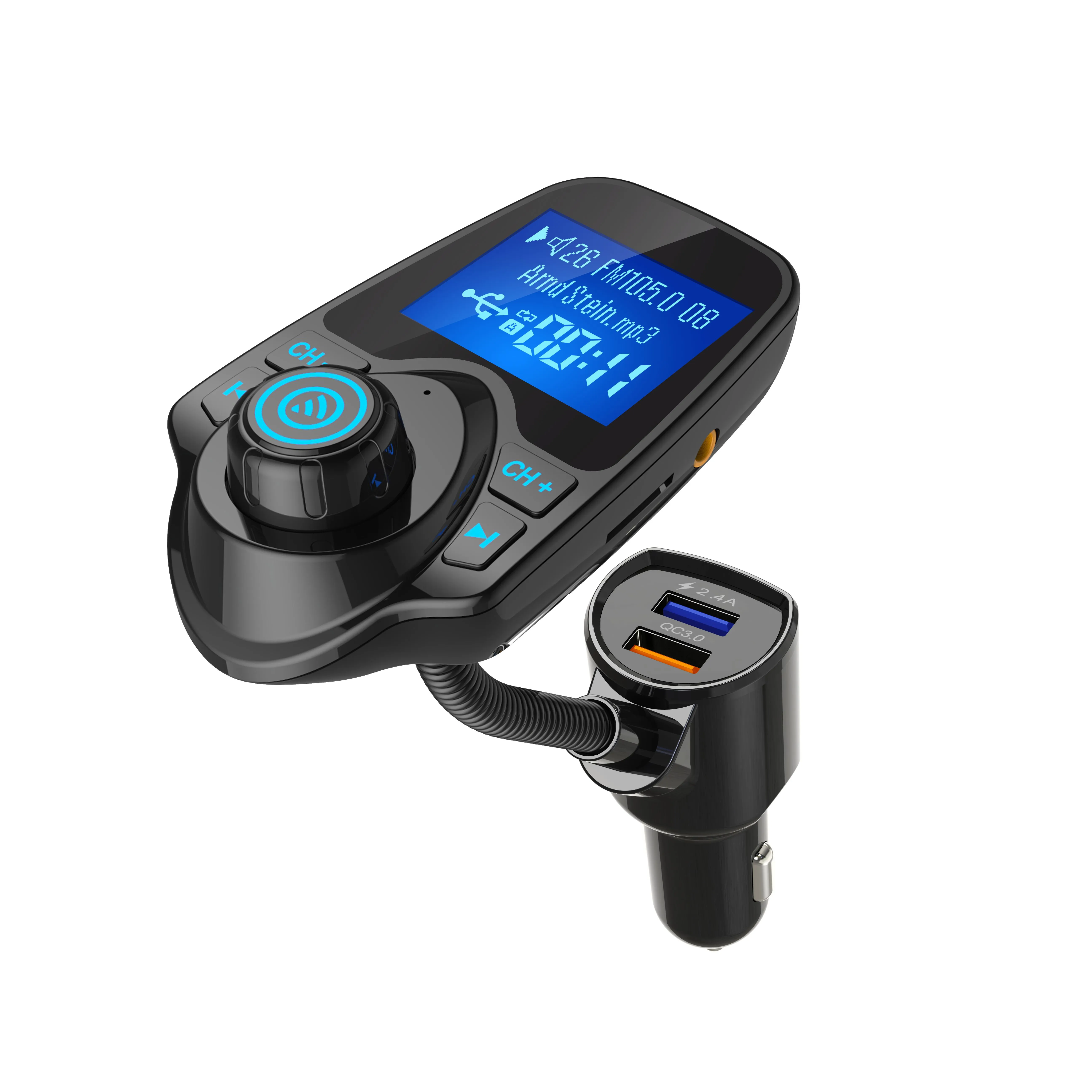 AGETUNR T10Q V4.2 Car MP3 Player Bluetooth FM transmitter Handsfree Stereo QC3.0 Charger 1.44 inch LCD display with AUX output