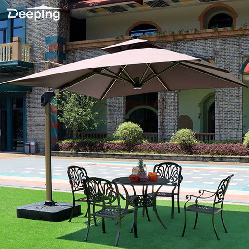 Glamping hydraulic parachute cantilever patio umbrella heavy duty luxury sun patio outdoor garden umbrella and base