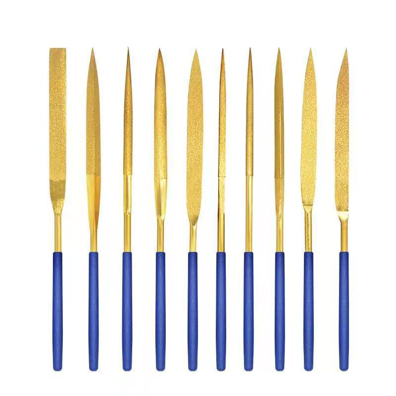 Factory Supply 10pcs Titanium Coated Mini Diamond Needle File Set for Metal Glass Stone Pet Dog Nail File Grinder