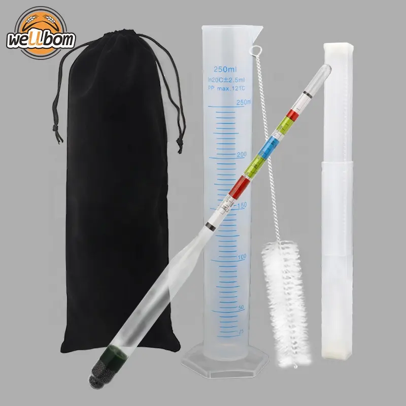 Homebrew Beer Wine Hydrometer Tapper Triple Scale Hydrometer with 250ml Cylinder Cleaning Brush & Bag