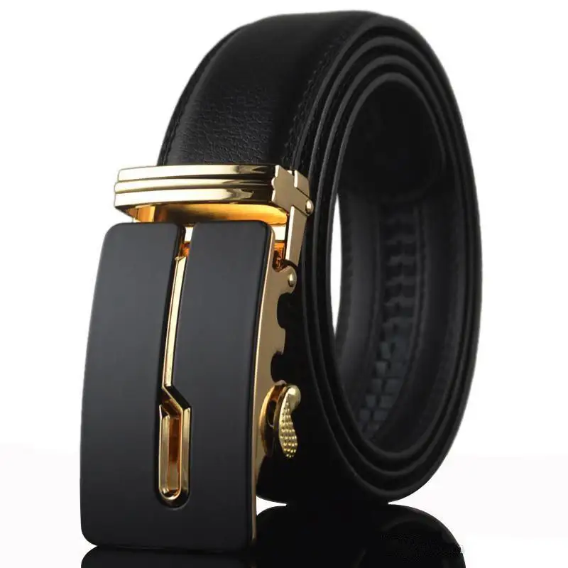 Q152 Luxury Male Belts Business Genuine Leather Ratchet Dress Belts Classics Vintage Automatic Gold Buckle Men Belt
