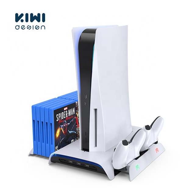 Цифровая вертикальная подставка KIWIHOME с охлаждающим вентилятором и двойным зарядным устройством контроллера для консоли Ps5
