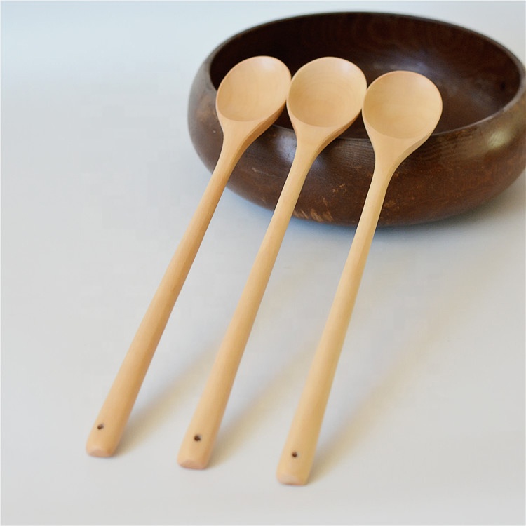 Wood stirring sample spoon modern round long handle macarron wood spoon with logo