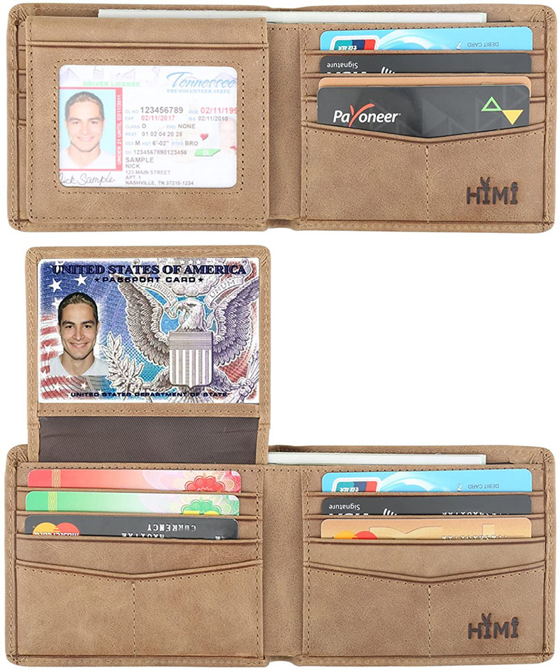 Eime Men's wallet leather RFID blocking bi-fold fashion wallet with 2 ID windows