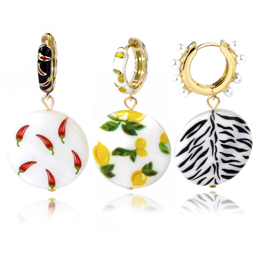 New Fashion Shell print pendant earrings lemon pepper drop oil earrings pearl earrings Jewelry for women