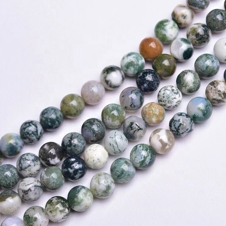 Wholesale Semi-Precious Gemstone Natural Quartz Crystal Moss Agate Loose Stone Beads