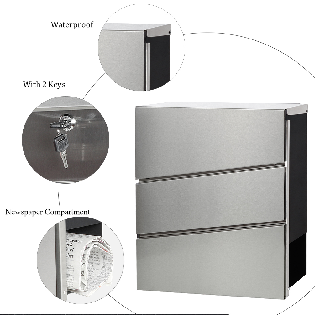 355*110*330 MM factory Whole sell Waterproof Apartment Wall Mount stainless steel Post box Mailbox