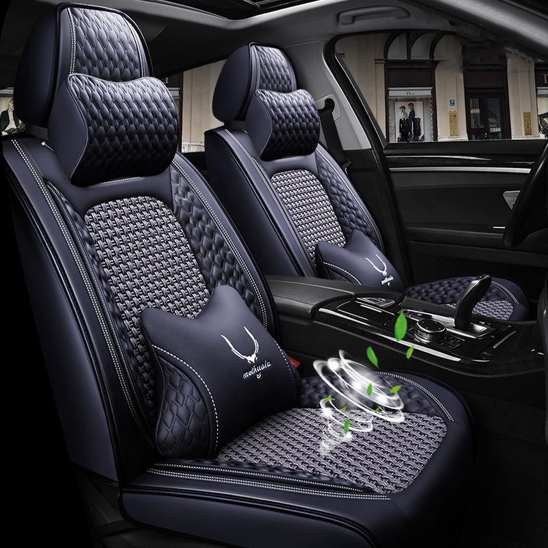 Universal Ice Silk&Polyester Fiber Seat Cover Full Set Universal Fit Luxury Car Seat Cover Set Breathable Seat Covers for Car