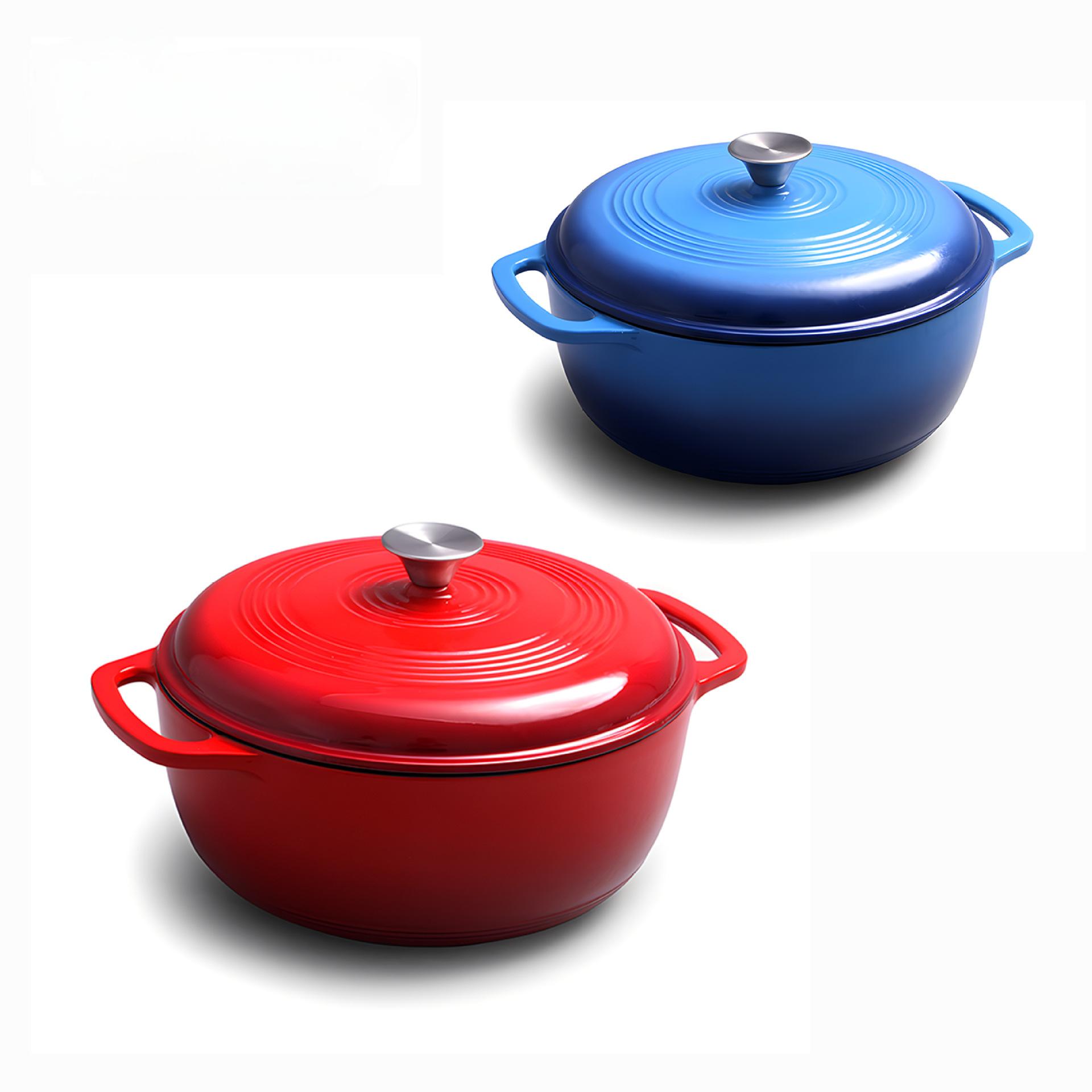 Cast iron pot enamelled pot Baking double ears flat enamel saucepan deepened red cast iron Dutch pot