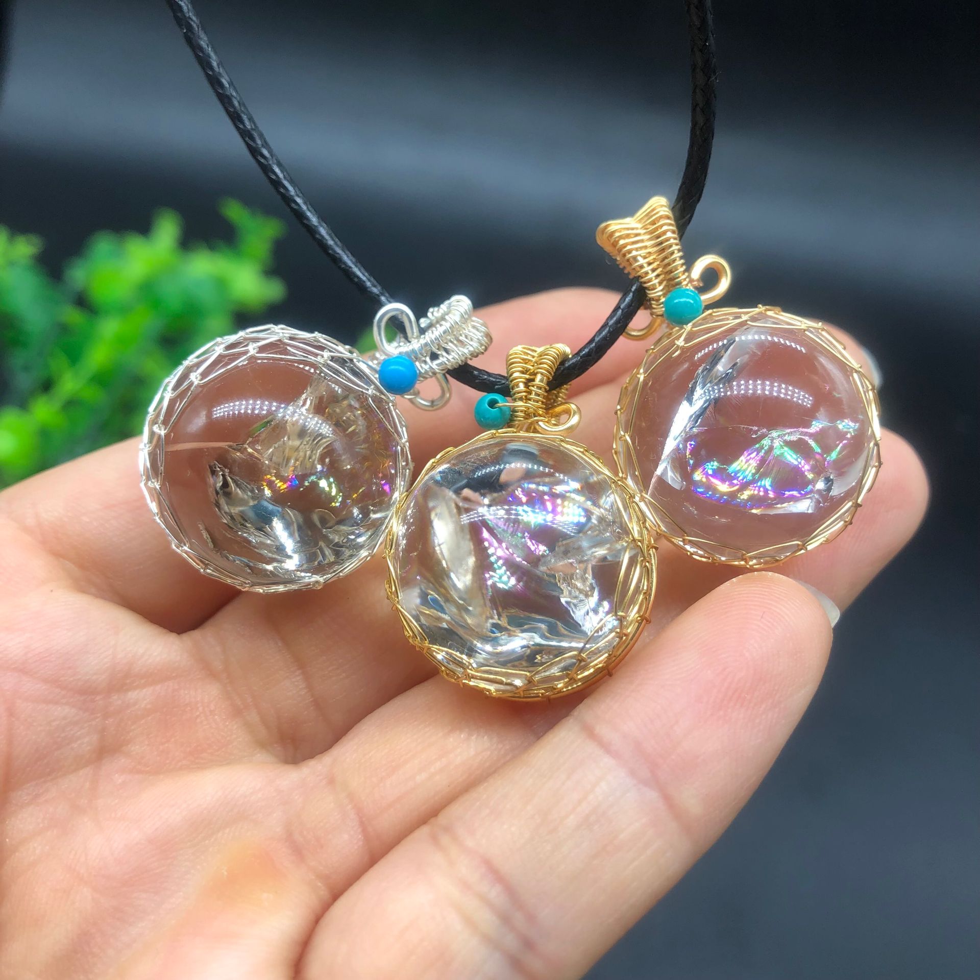 Fabulous natural clear quartz crystal rainbow balls pendant rainbow clear crystal spheres