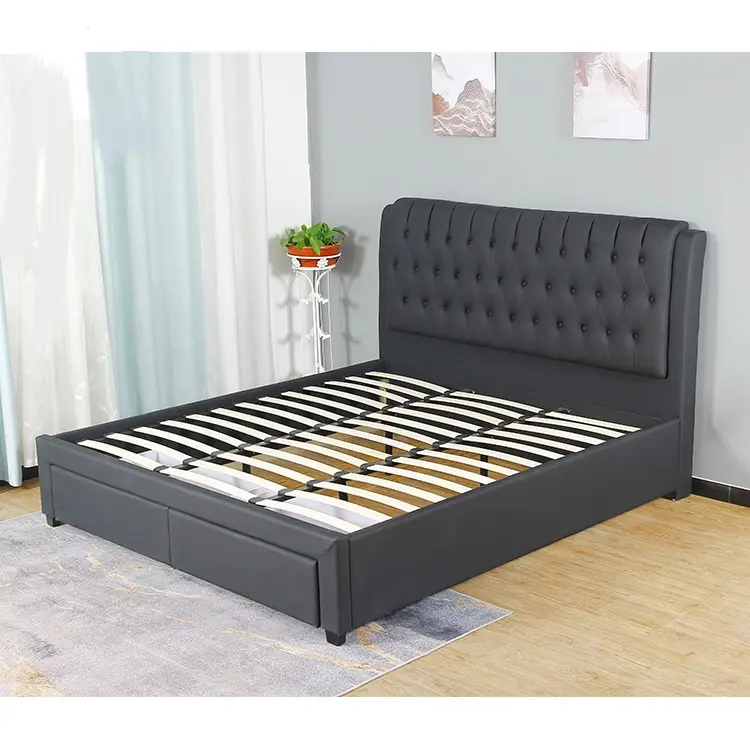 Free Sample Tatami Faux Leather Beds With Storage Drawers/Bed Frame