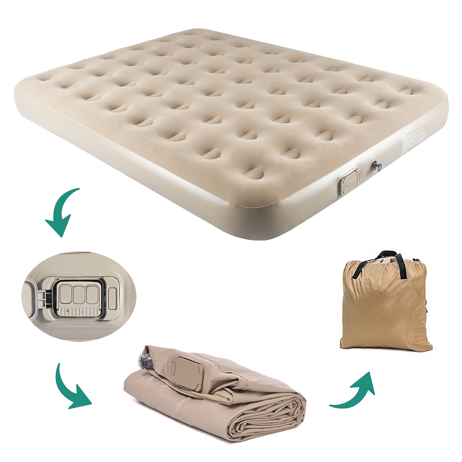 Air Mattress Built In Pump Quick Self Inflatable Max Blow Up Bed Stability No Lost Air For Camping Home Guests Portable Travel