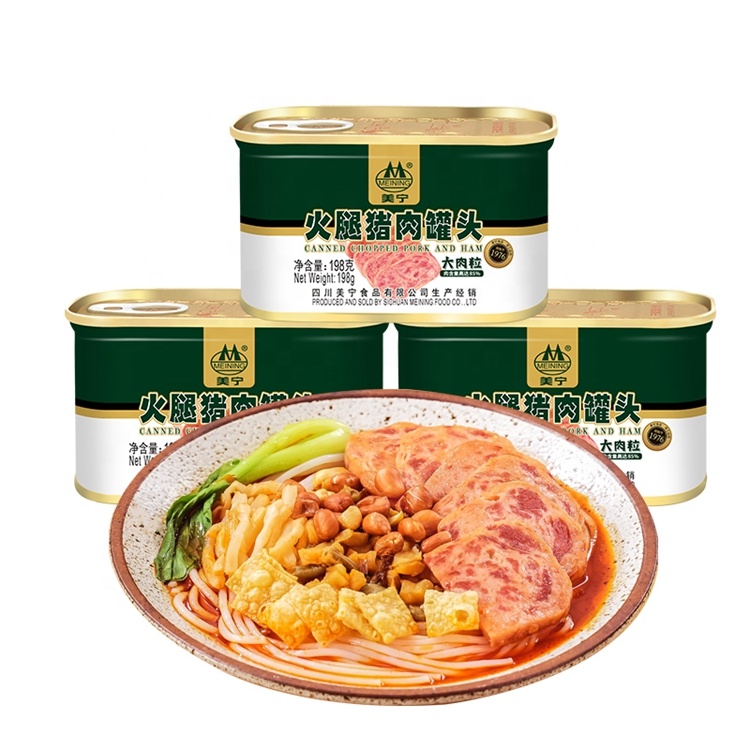 Прямая поставка с завода, 340 г, 198 г, хит продаж, обед из свинины, переносное консервированное мясо из рубленой свинины и ветчины
