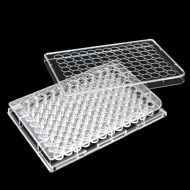 Tissue Culture Tray 96 Wells Cell Culture Plate - With Lid Flat Bottom TC Transparent Sterile 1/pk Individually Wrapped