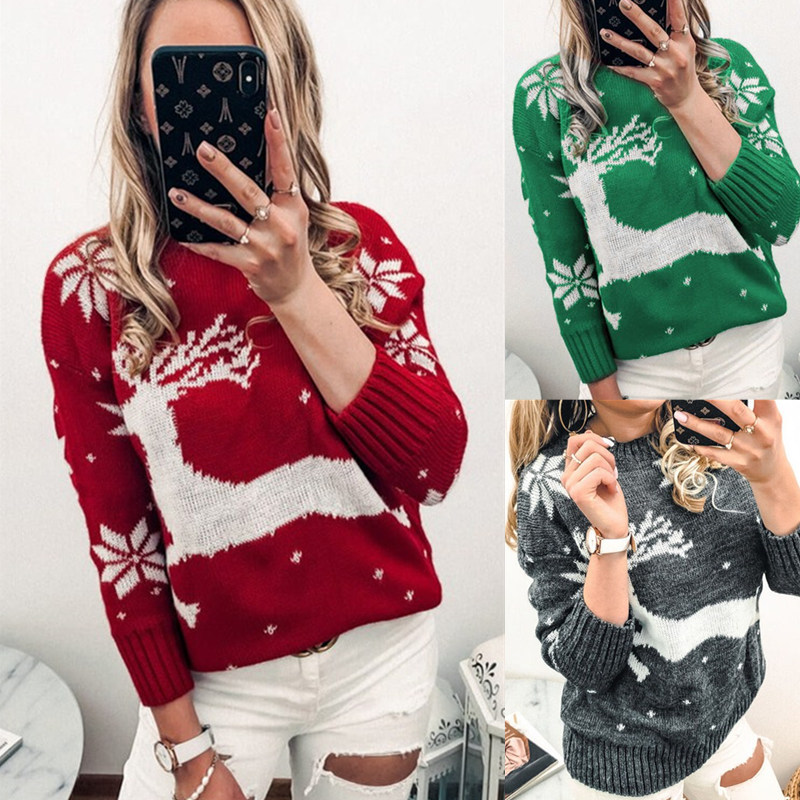 2021 New Oem Winter Women Jacquard Knitted Long-Sleeve Ugly Christmas Sweater Lady Clothing