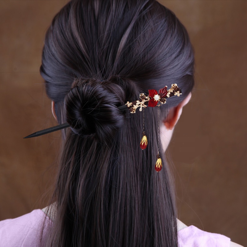 wholesale Chinese Vintage Ebony hairpin tassel hanfu hair accessories chinese chopsticks for hair