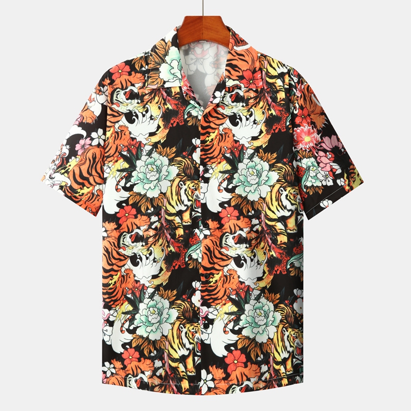 Print 2021 Summer Beach Fashion Short Sleeve Floral Anime Men's Shirts Camisa