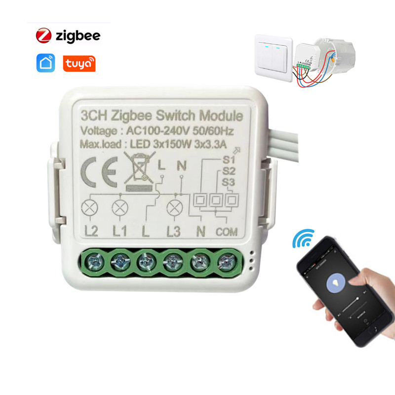 Умный выключатель света Tuya Zigbee, 3 клавиши/путь, Wi-Fi, с дистанционным управлением через приложение, голосовое управление Alexa/Google Assistant