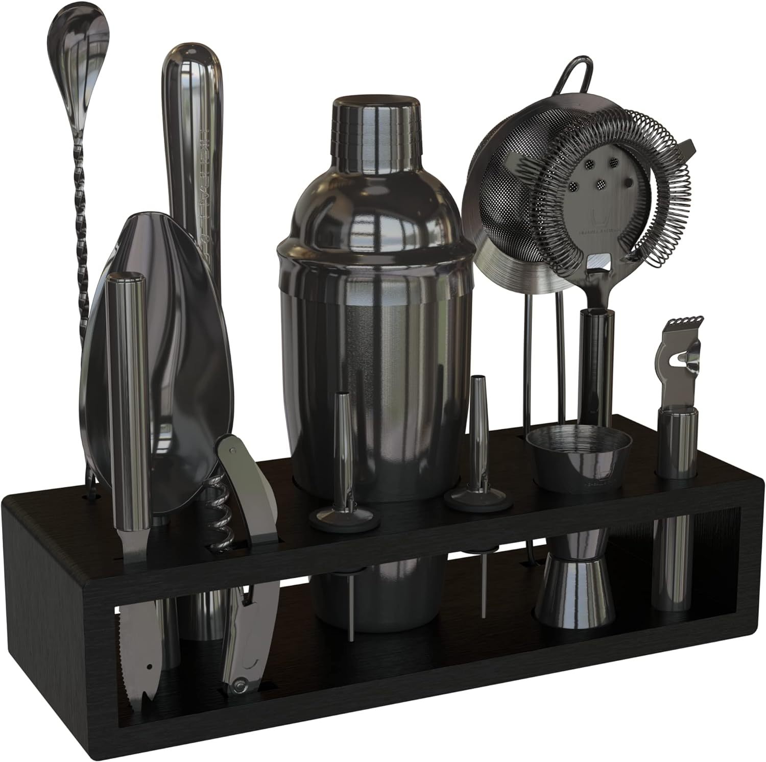 13-Piece Cobbler Cocktail Shaker Set Black Polished Stainless Steel Bartender Kit For Home Bar Cocktail Set