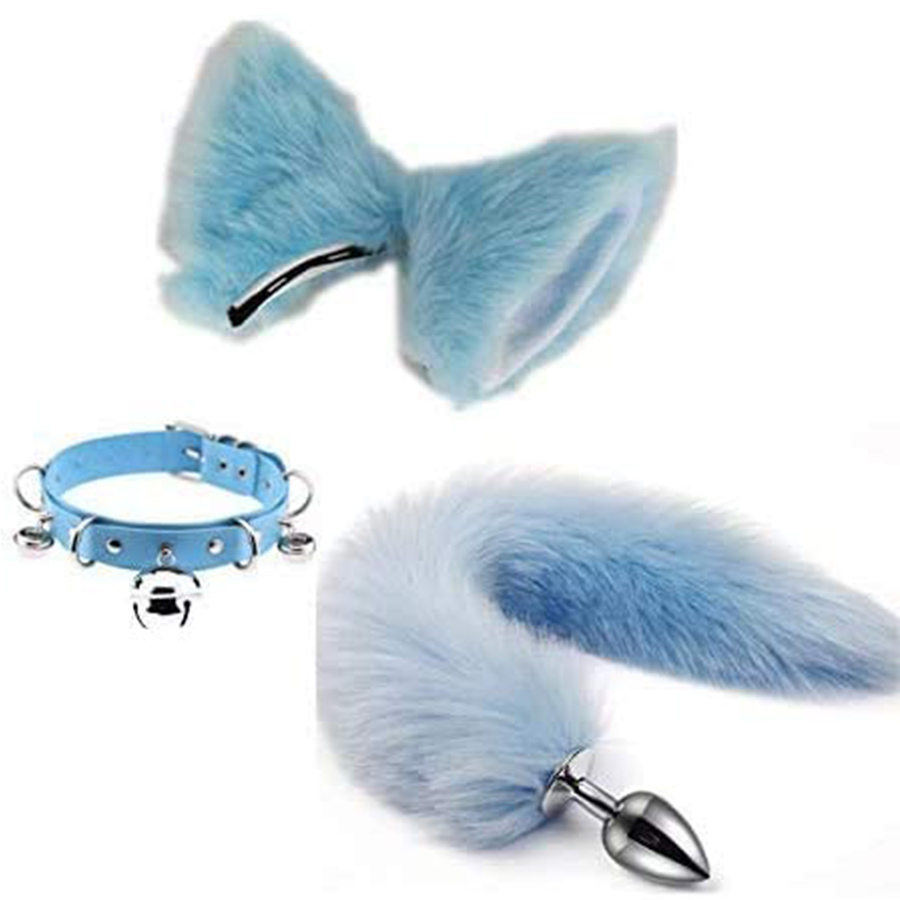 C1395 Cosplay Party Kids Costume Kits Plush Fox Tail Clothing Set Fluffy Pet Suit Collar