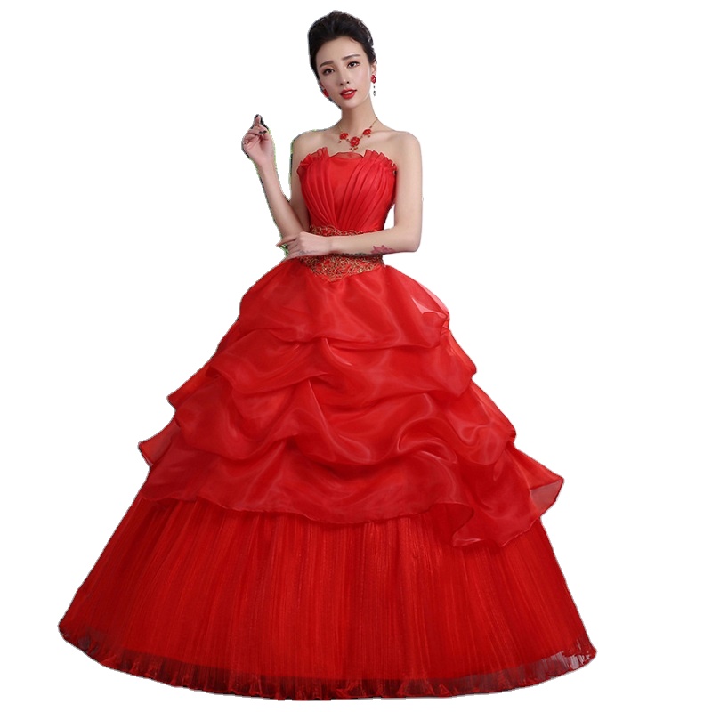 Cheap Strapless Backless Red Bride Bandage Plus Size Wedding Dresses Vestido De Noiva